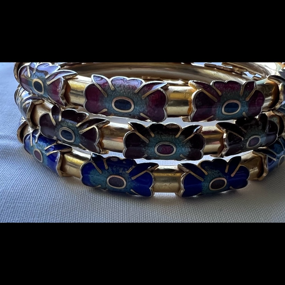 Cloisonné Champleve Enamel Bangle Stackable Set - Picture 3 of 5